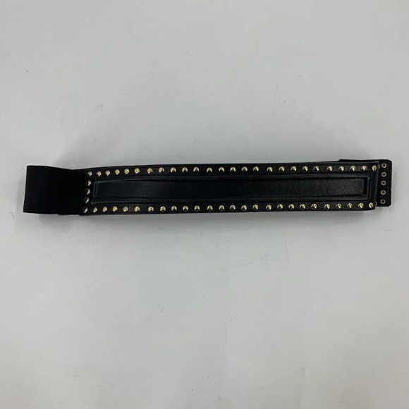 Saks Fifth Avenue Women\'s Italian Leather Belt Black Gold Studs Size L NWOT $168 main image 6